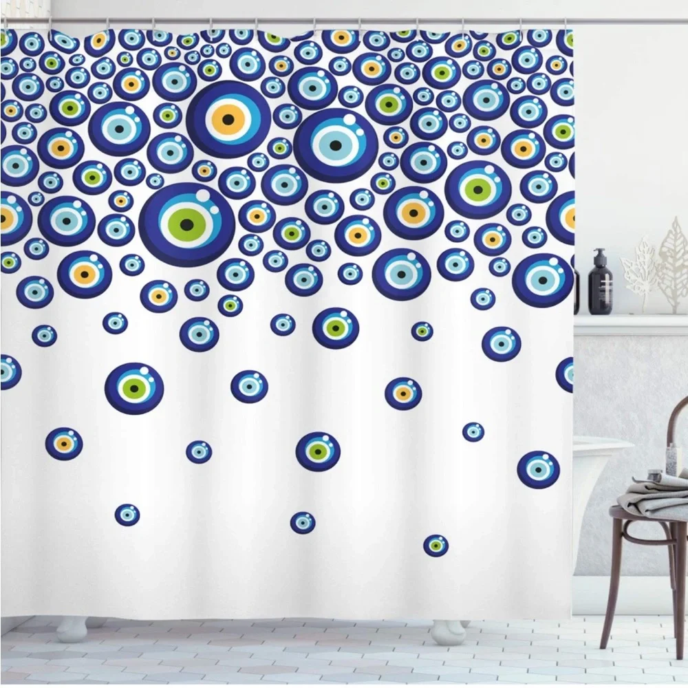 Ambesonne Blue Shower Curtain, Abstract Ovals Shape Eyes, Hooks, 69